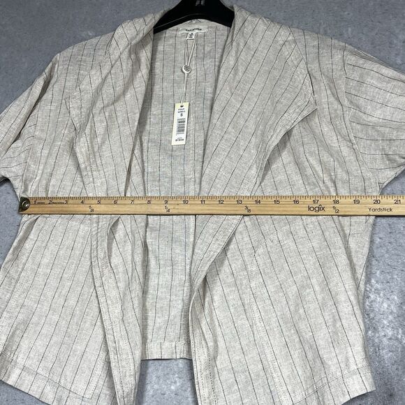 Max Studio Drape Front Womens Size Small Ivory Linen-Blend Jacket Striped - Picture 5 of 11